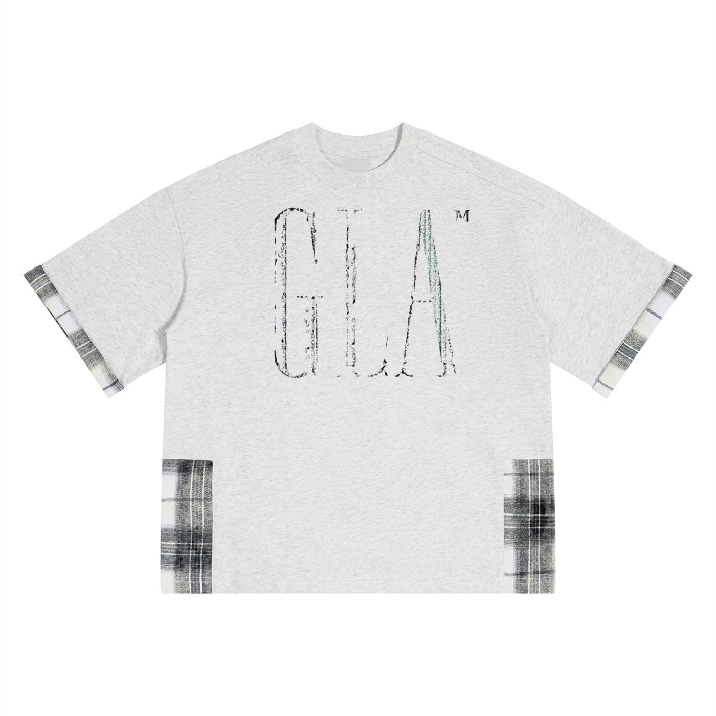 GLA LOGO PRINT F/B Unisex Plaid Paneled T-Shirt