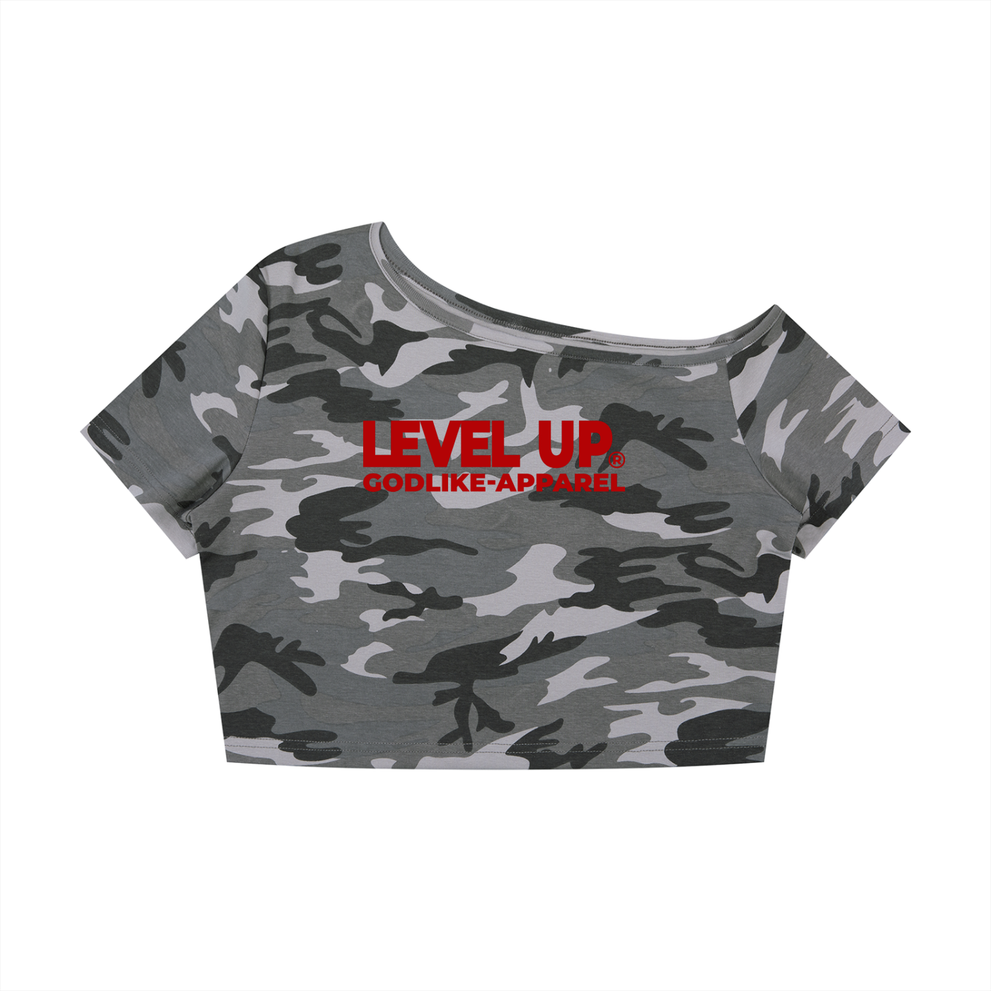 Women's Camo Off-Shoulder Crop T-Shirt