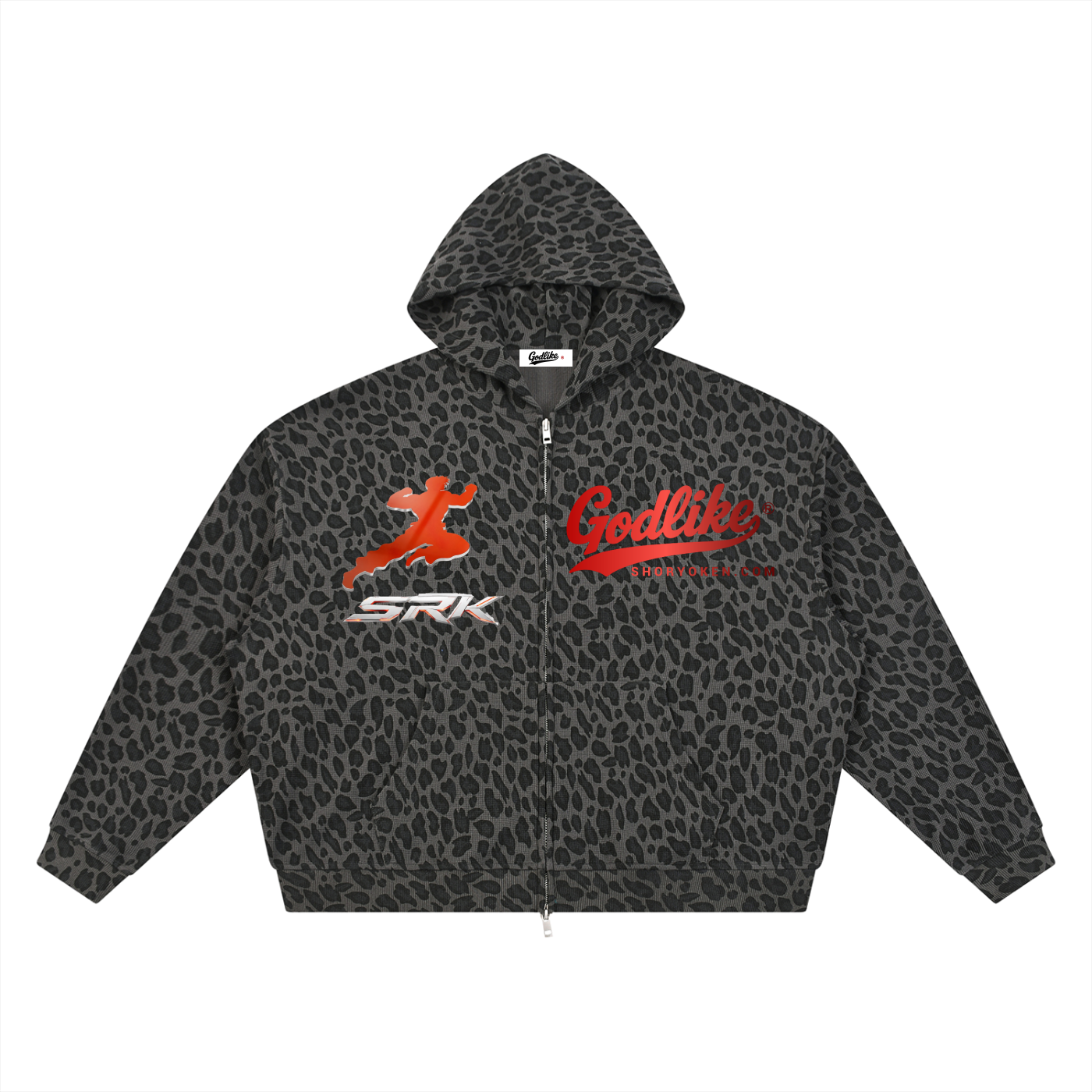 SRK X GTA X GLA Unisex Leopard Print Waffle Full Zip Hoodie