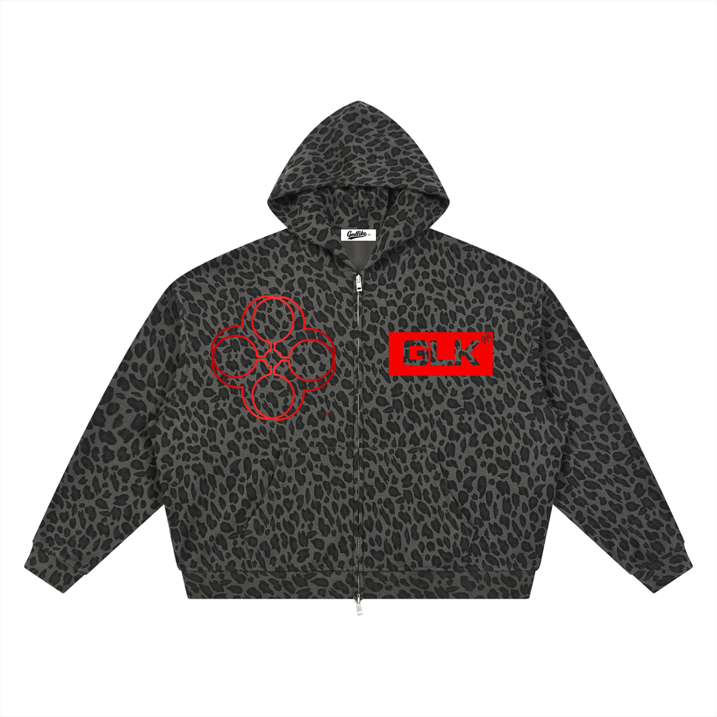 GLK Unisex Leopard Print Waffle Full Zip Hoodie