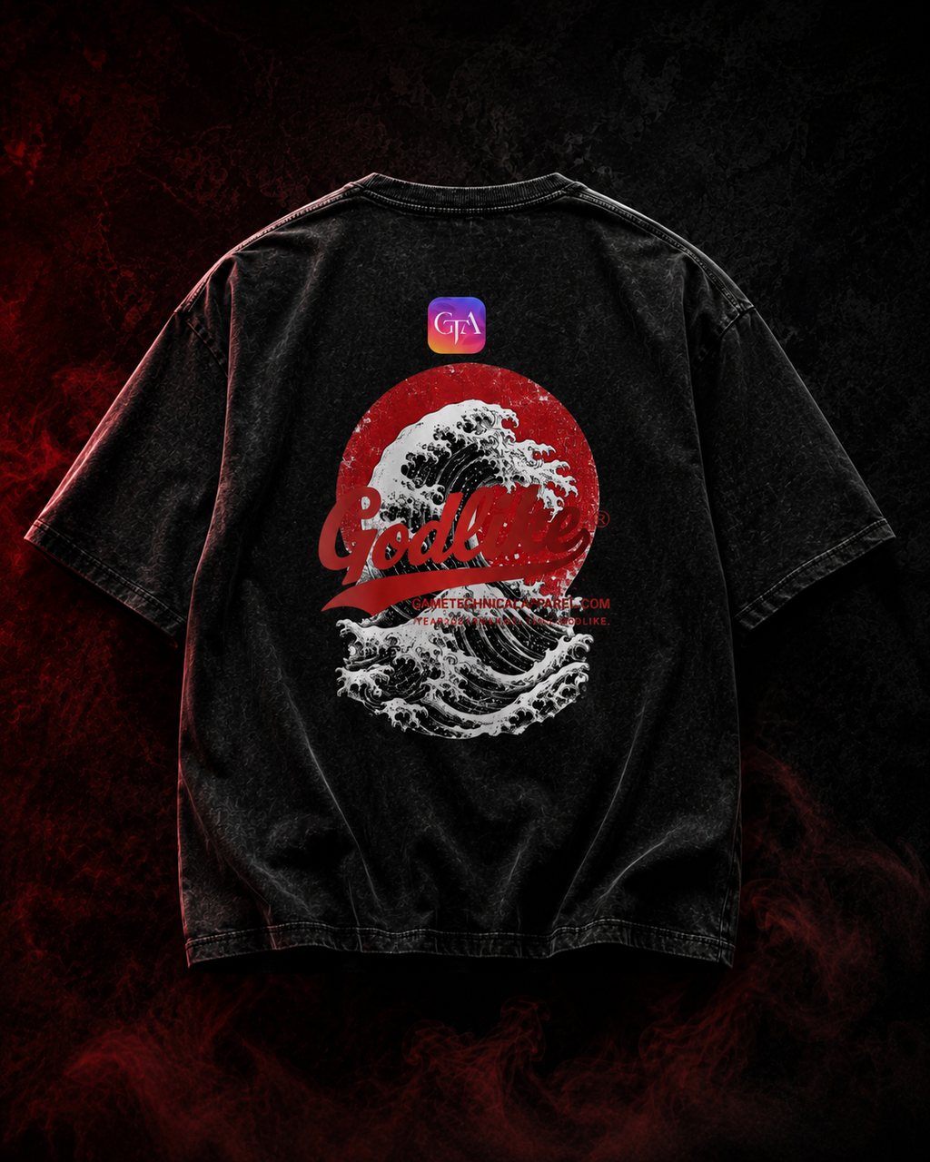 Godlike Red Sun Fire Snow-Wash Oversized Tee