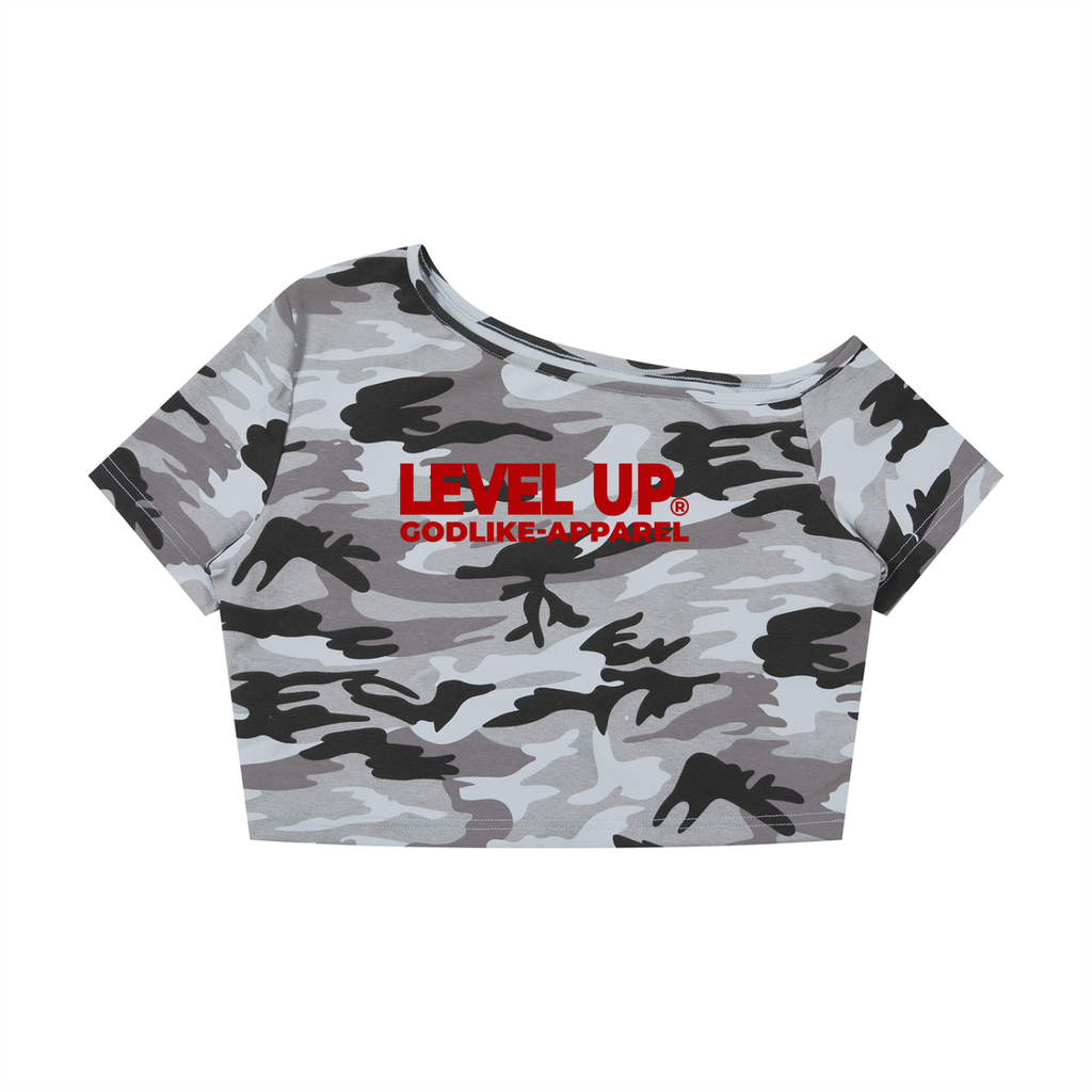 Women's Camo Off-Shoulder Crop T-Shirt