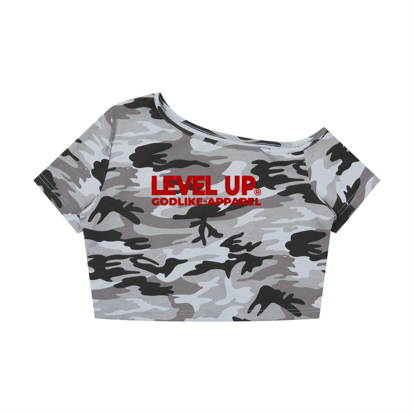 Women's Camo Off-Shoulder Crop T-Shirt
