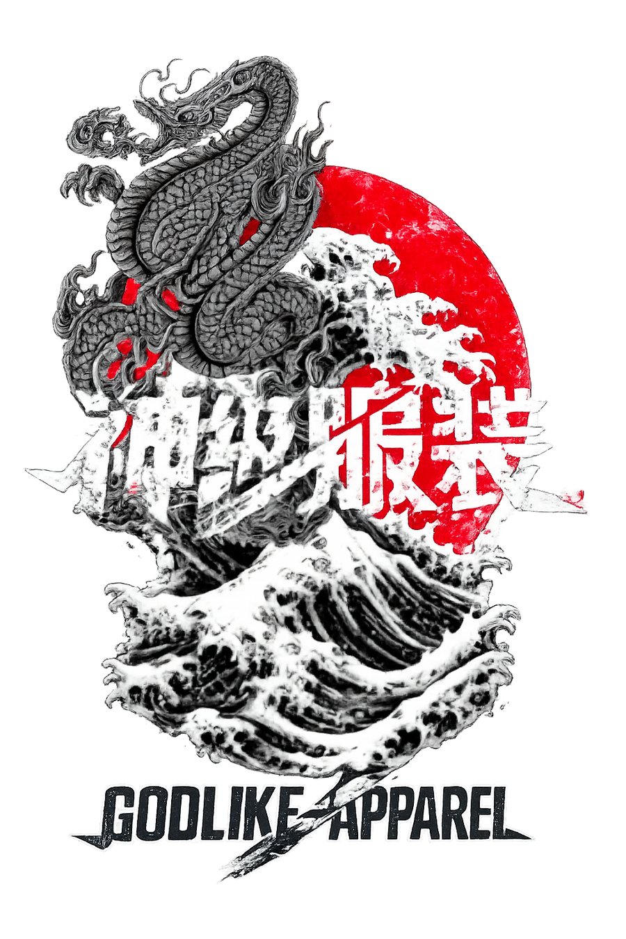 GLK dragon and wave back graphic