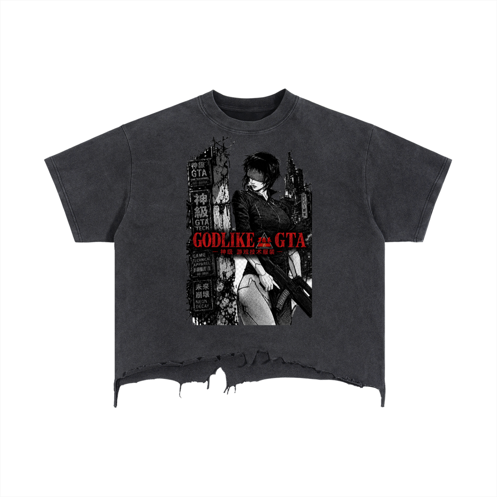 GTA X GLA COLLAB Vintage Wash Boxy Distressed Hem T-Shirt