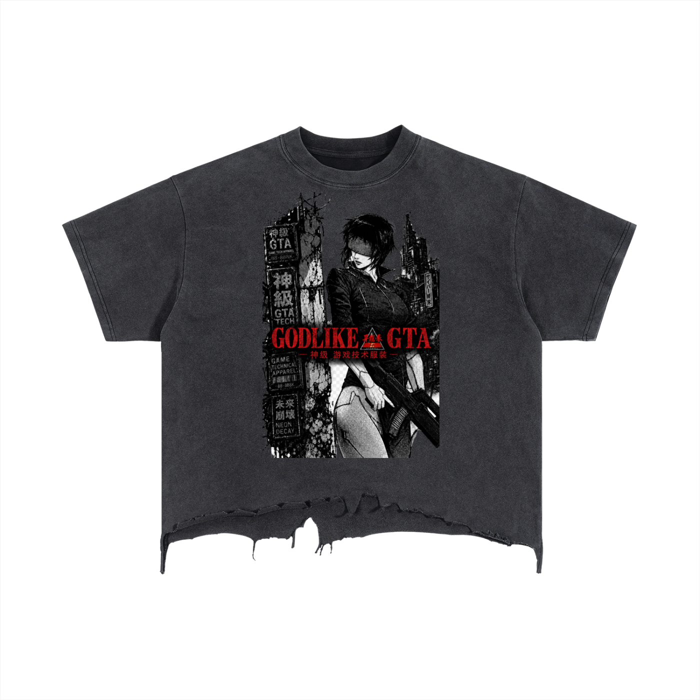GTA X GLA COLLAB Vintage Wash Boxy Distressed Hem T-Shirt