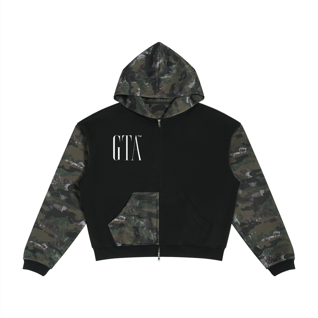 GTA Unisex Colorblock Camo Full Zip Boxy Hoodie