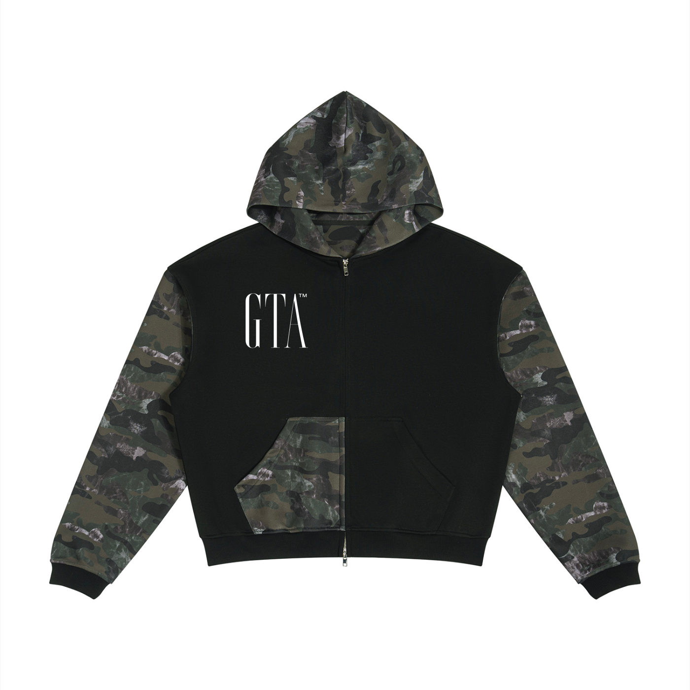 GTA Unisex Colorblock Camo Full Zip Boxy Hoodie
