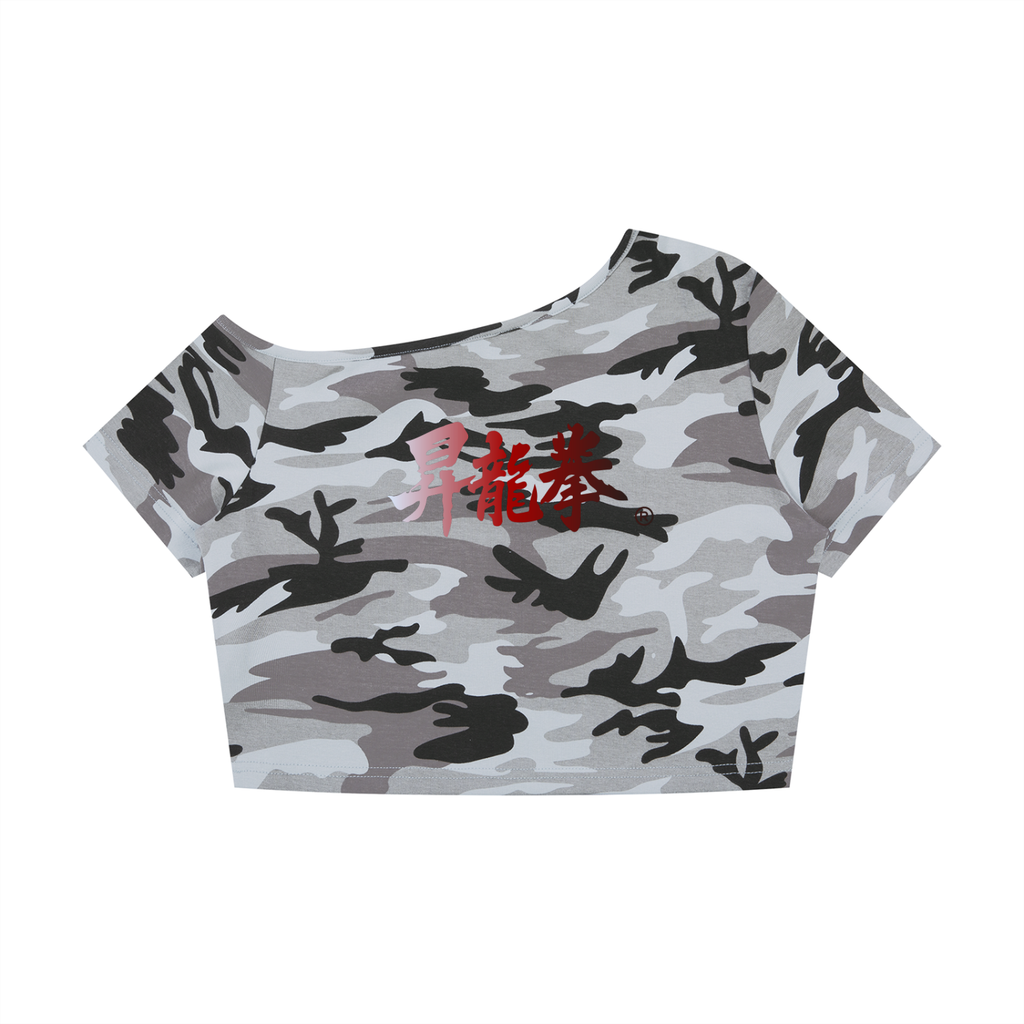 Women's Camo Off-Shoulder Crop T-Shirt