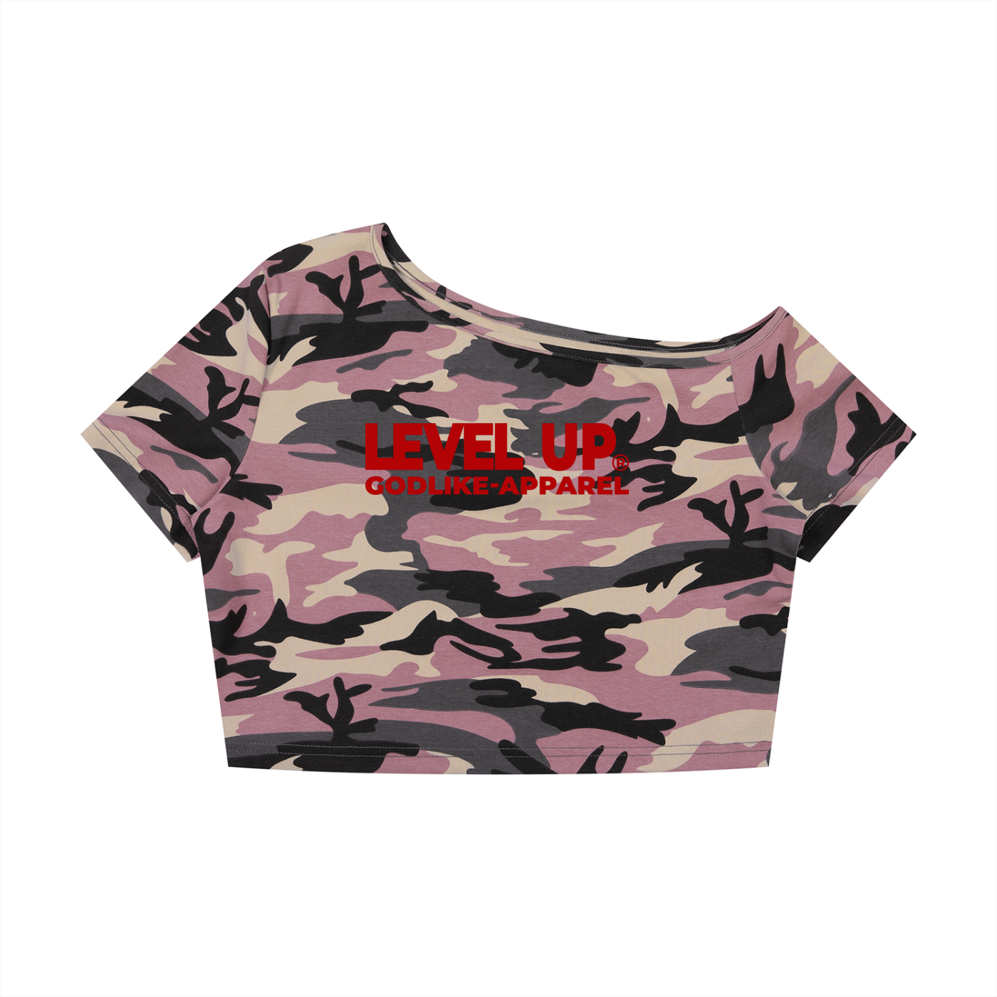 Women's Camo Off-Shoulder Crop T-Shirt