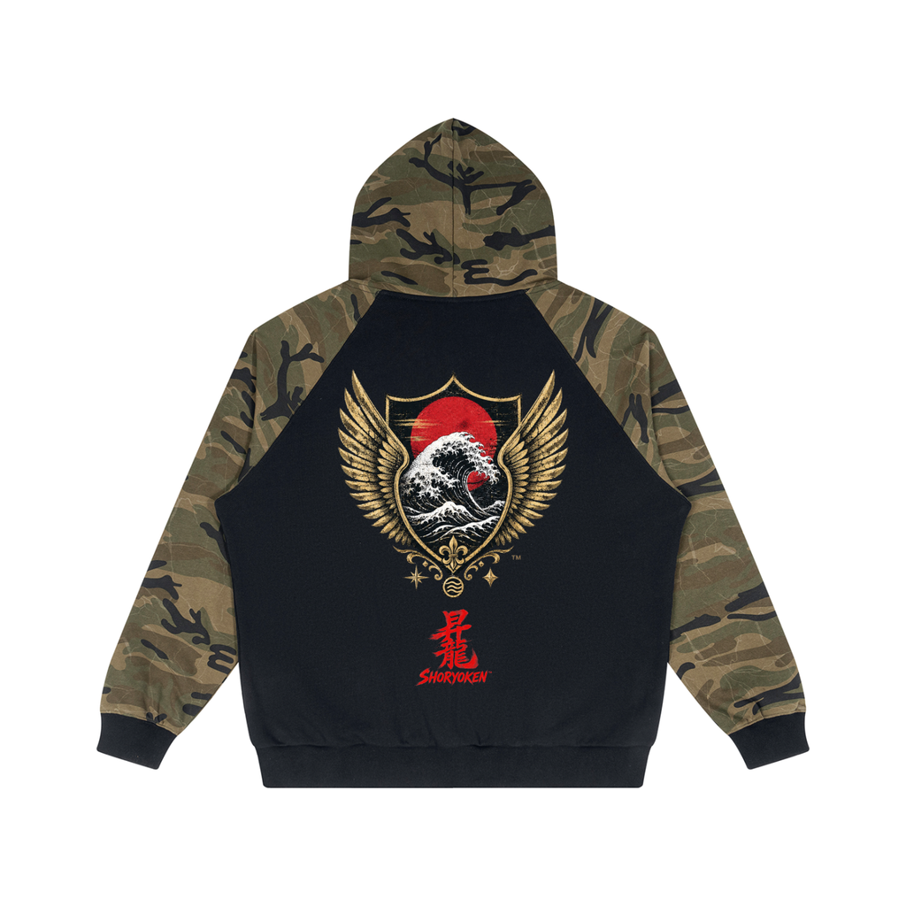 Unisex Camo-Splice Raglan Zip Hoodie