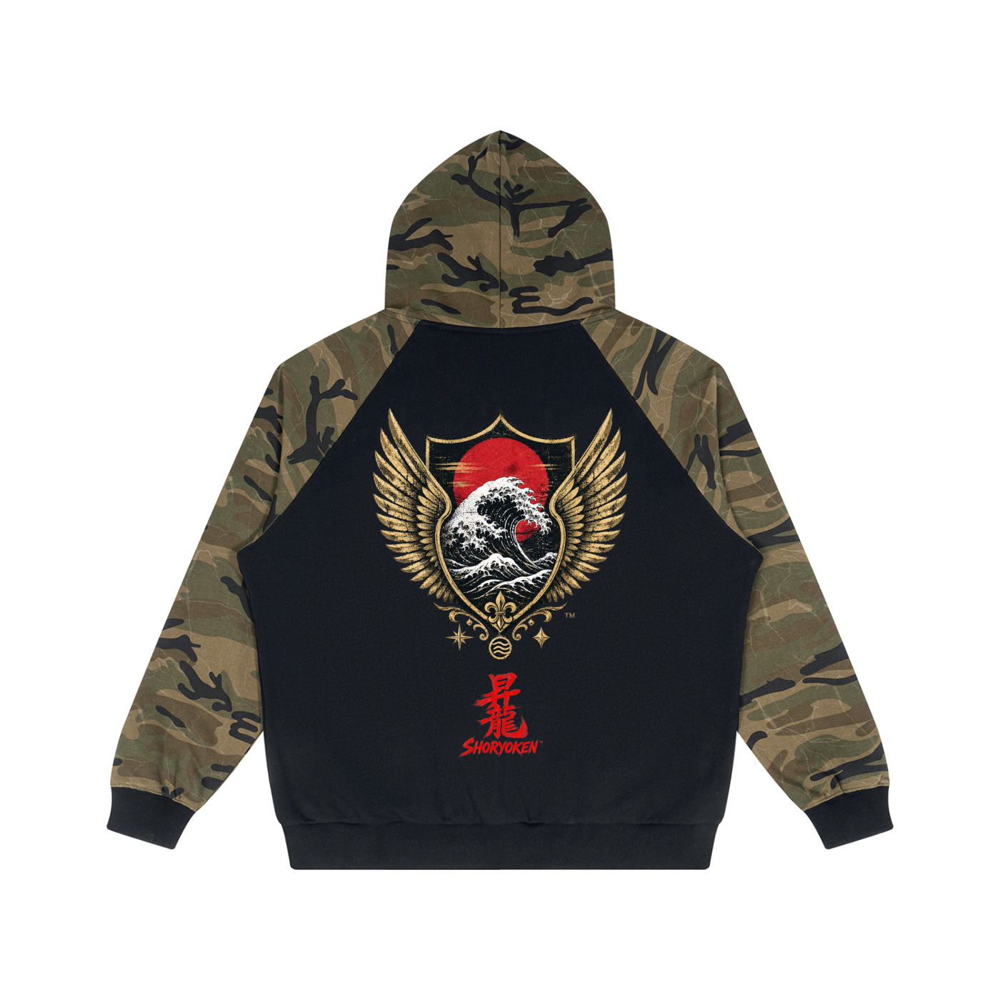 Unisex Camo-Splice Raglan Zip Hoodie