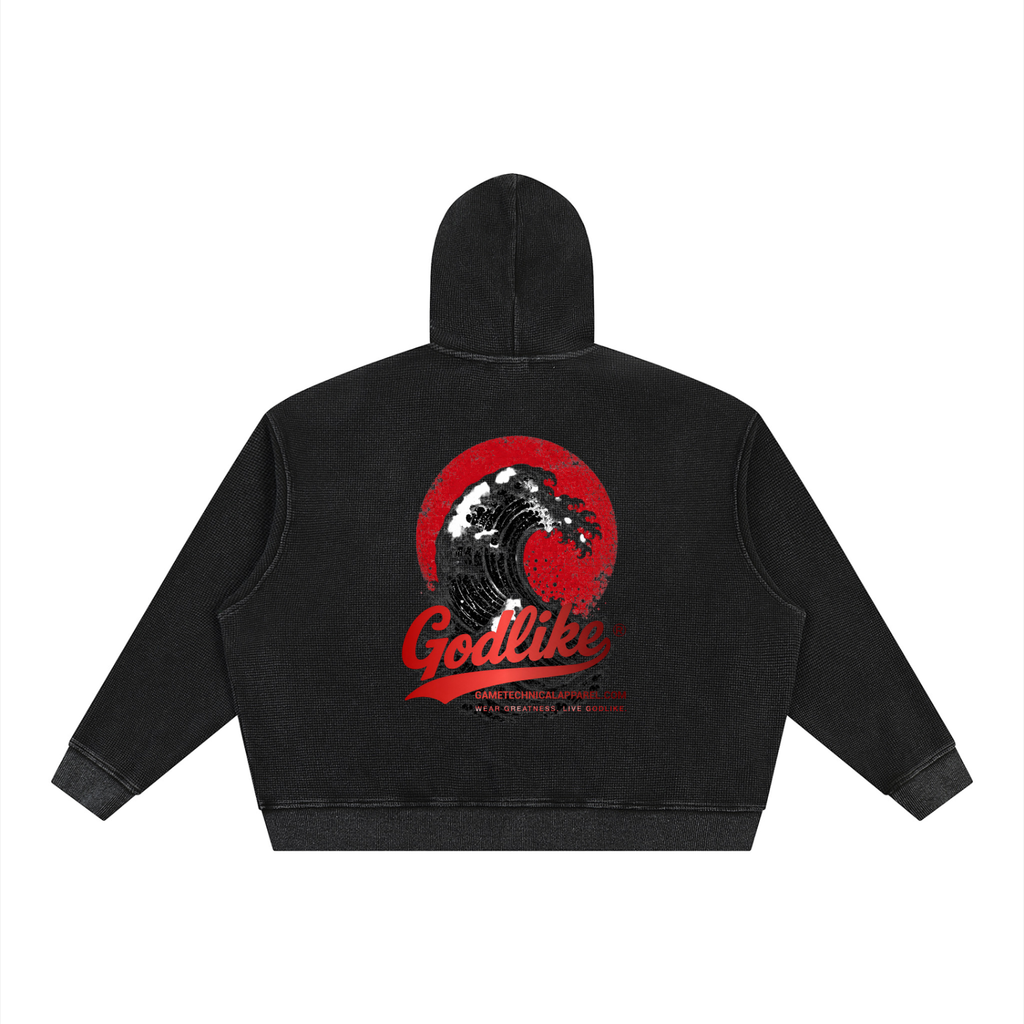 Unisex Vintage Wash Boxy Waffle Full Zip Hoodie