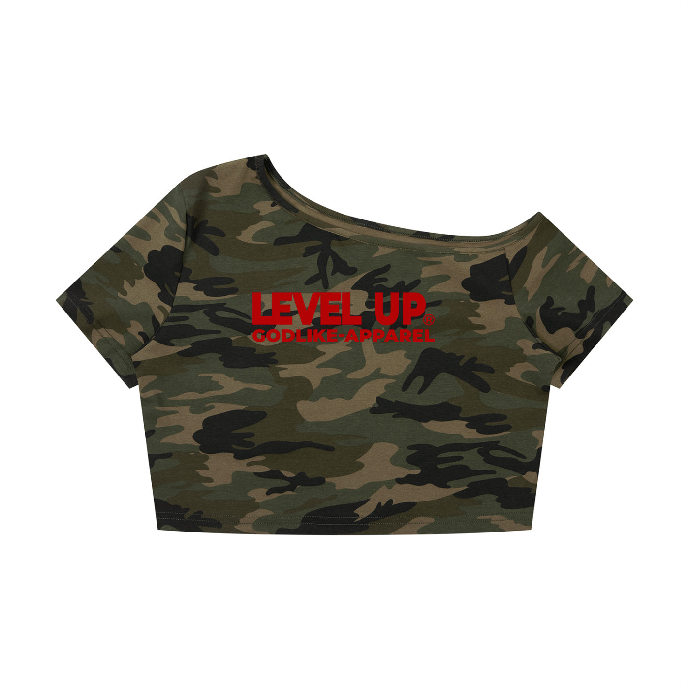 Women's Camo Off-Shoulder Crop T-Shirt