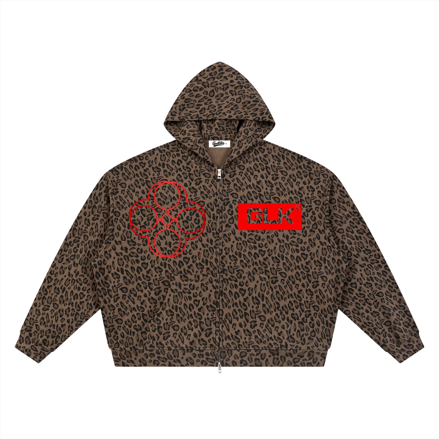 GLK Unisex Leopard Print Waffle Full Zip Hoodie