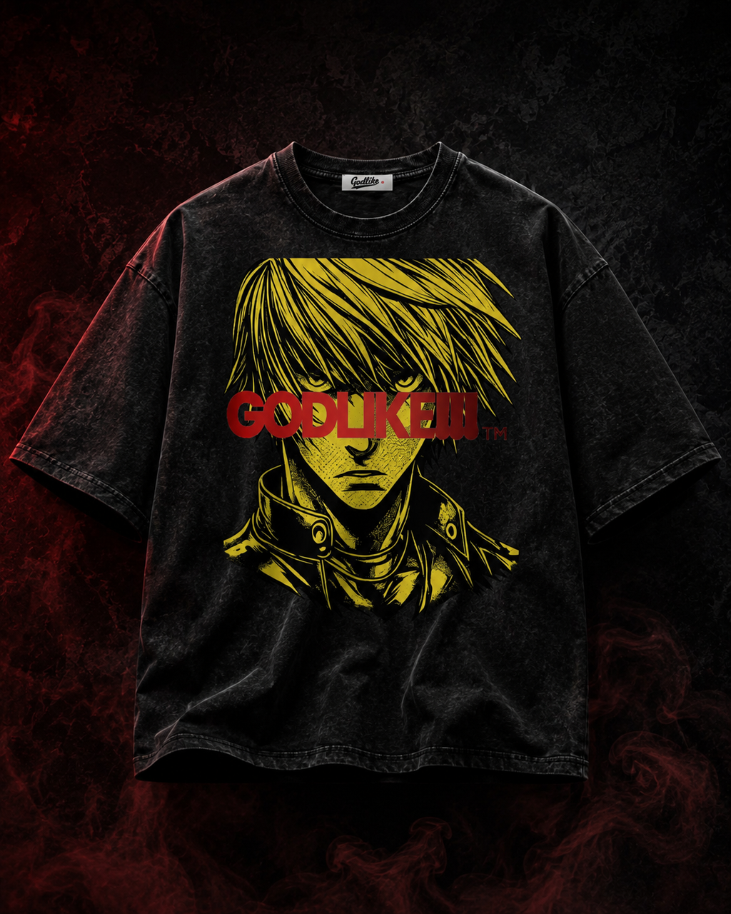 Godlike Red Sun Fire Snow-Wash Oversized Tee