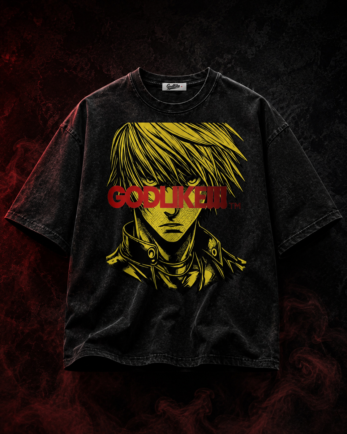 Godlike Red Sun Fire Snow-Wash Oversized Tee