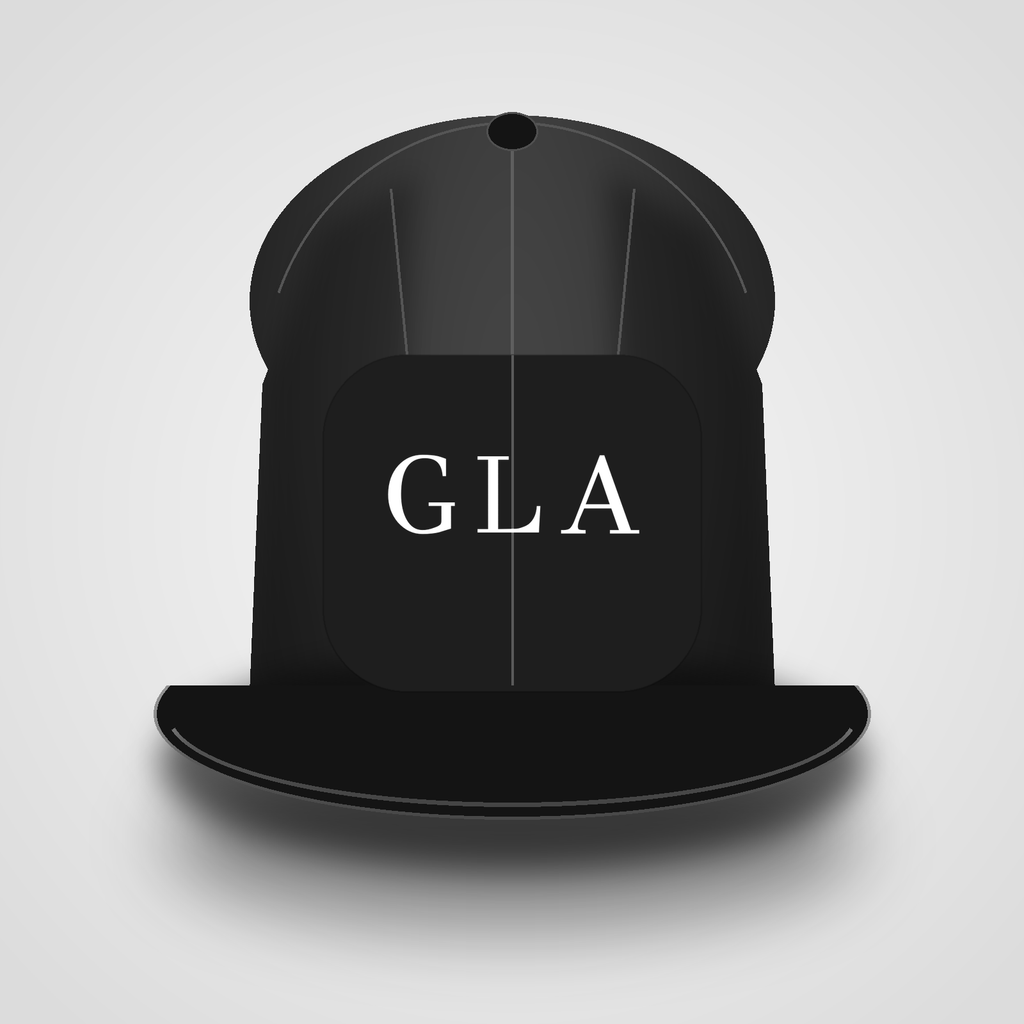 Black Flexfit cap with white GLA serif logo