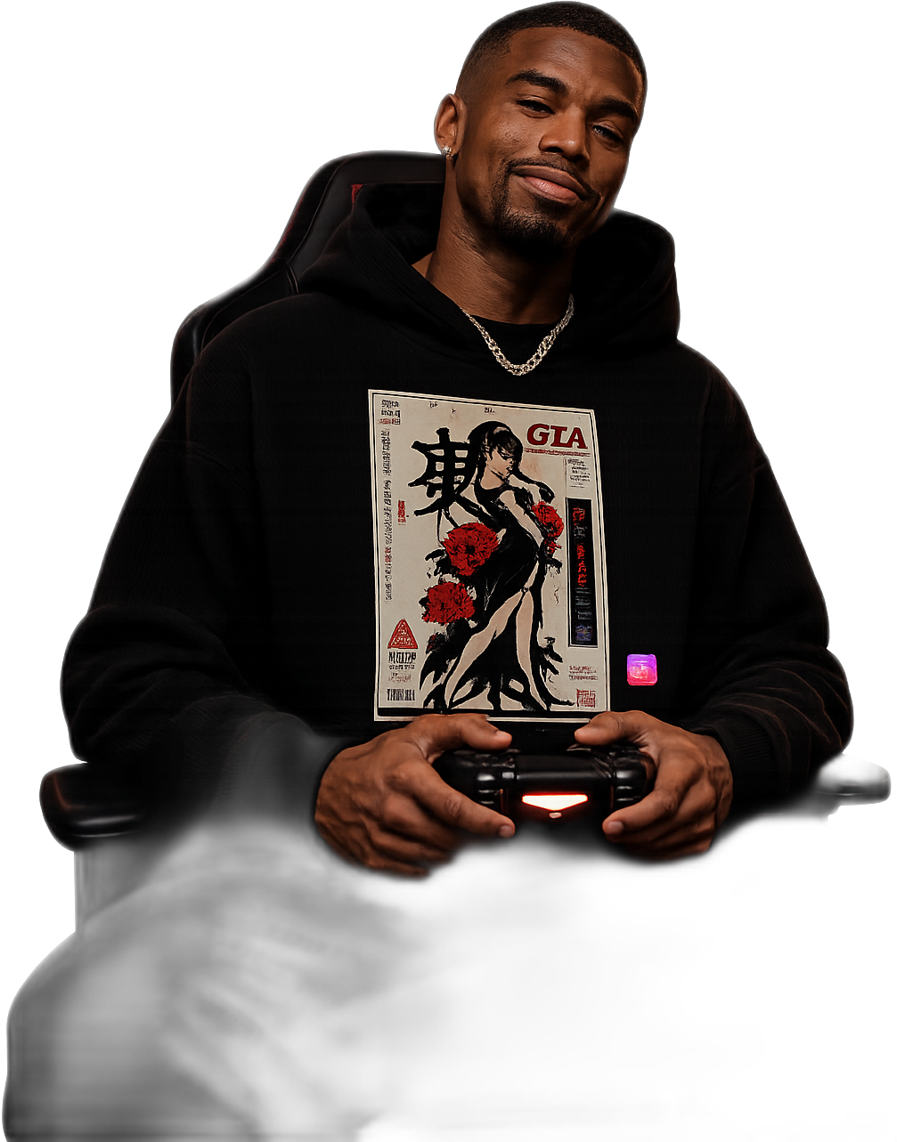 Godlike Apparel x GTA model wearing the GLK Waffle Collab Hoodie